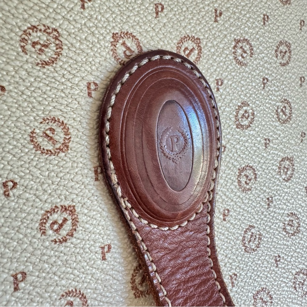 Vintage Pollini Italian Leather Logo Shoulder Bag Satchel Cream/Brown - Picture 3 of 14